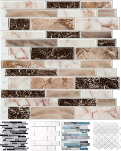 Vista 14 de LONGKING 10 hojas azules de despegar y pegar para pared de cocina, azulejos de pared contra salpicaduras de cocina, azulejos impermeables para baño