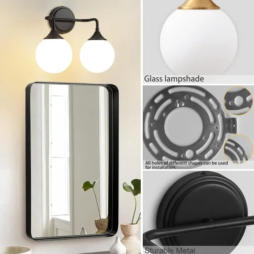 Vista 3 de Accesorios de Iluminación para Baño Negros, Iluminación Moderna de Tocador Sobre Espejo, Aplique de Pared Negro Mate Moderno de Mediados de Siglo