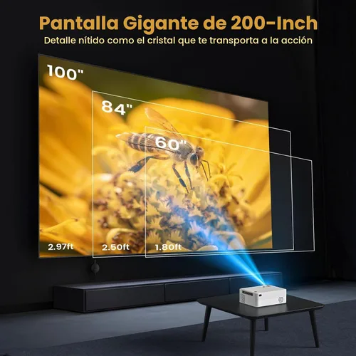 Vista 7 de Mini proyector, proyector portátil con WiFi y Bluetooth, proyector inteligente para exteriores con cable HDMI, 300 ANSI, corrección trapezoidal