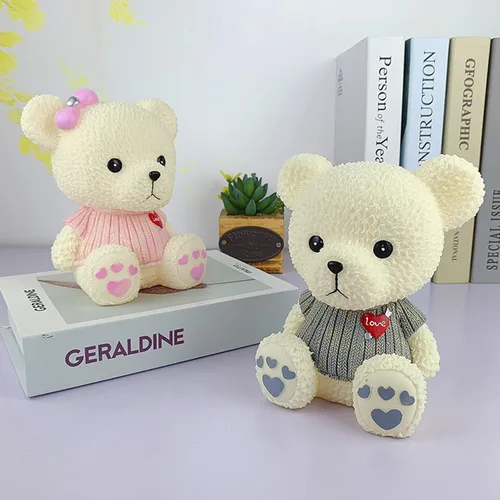 Vista 4 de Alcancía de oso de peluche de dibujos animados de resina, lindo oso monedero, caja de monedas, caja de ahorro de monedas para regalo de niños