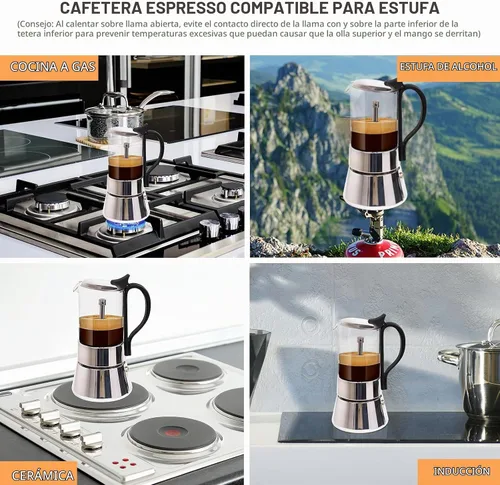 Vista 5 de Cafetera de acero inoxidable de cristal transparente Moka Pot 4 Cup 7.4 fl oz