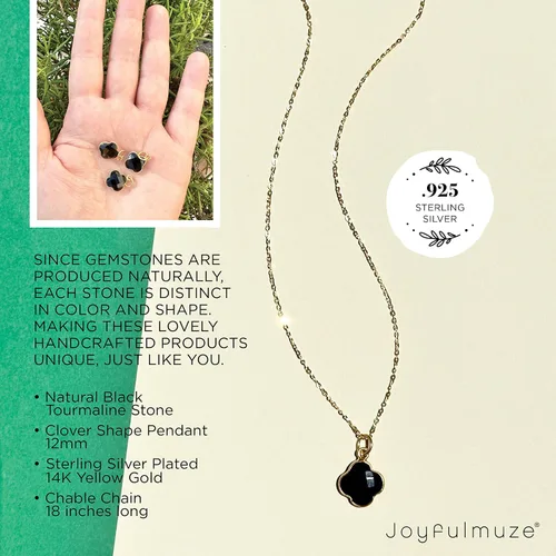 Vista 61 de Genuine Gemstone Necklace, Carved Four Leaf Clover Shape, Amethyst, Moonstone, Amazonite, Tourmaline, Labradorite, 925 Sterling Silver Jewelry