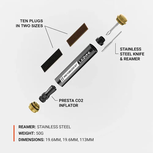 Vista 3 de LEZYNE Kit Pro Tubeless Sistema portátil de reparación de neumáticos de bicicleta todo en uno con cuerpo de aluminio, tapones para neumáticos