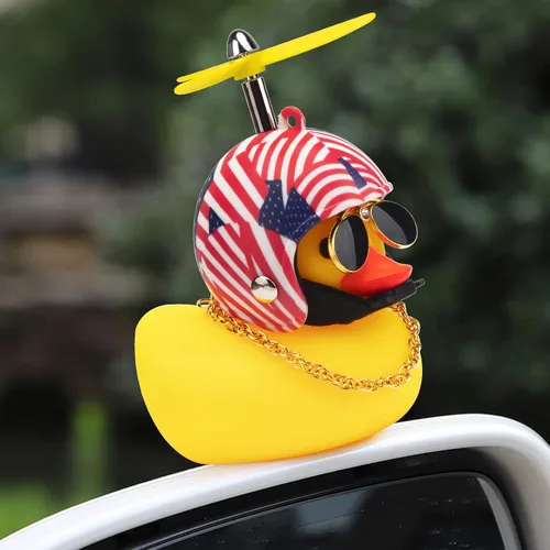 Vista 6 de wonuu Adornos de pato de goma para automóvil, decoración de tablero de instrumentos de pato amarillo, cuernos de bicicleta de pato con casco