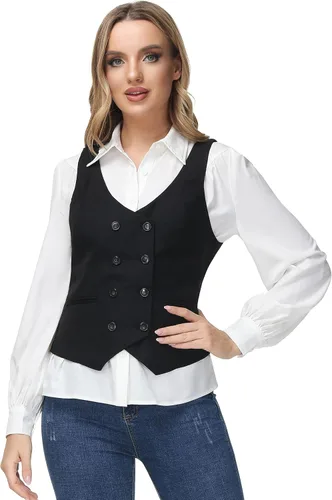 Vista 2 de KANCY KOLE Chalecos de moda con doble botonadura para mujer, chaleco elegante, casual, versátil, chaleco vintage con botones, tallas S-XXL