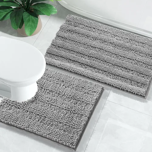 Vista 22 de Yimobra Juego de 2 alfombras de baño de felpilla suave y absorbente y alfombra para inodoro en forma de U, antideslizante, lavable a máquina