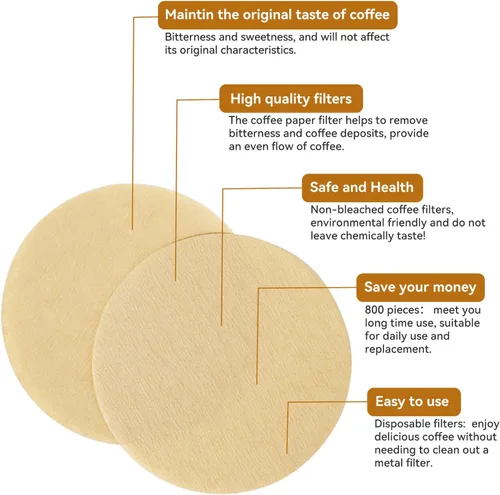 Vista 2 de Paquetes de repuesto de filtros de papel Laicky 800 unidades Papel de filtro de café sin blanquear Filtros de papel de café redondos para cafeteras