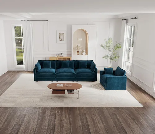 Vista 40 de KEIKI Juego de sofá de 2 piezas con 2 sofás individuales de felpilla de gran tamaño, estilo moderno tapizado de 2 plazas con 2 almohadas, cojines