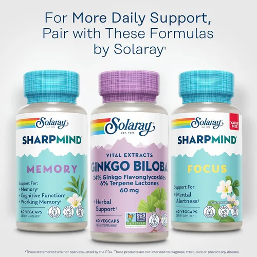Vista 6 de SOLARAY Extracto de ginkgo biloba, 60 mg 60