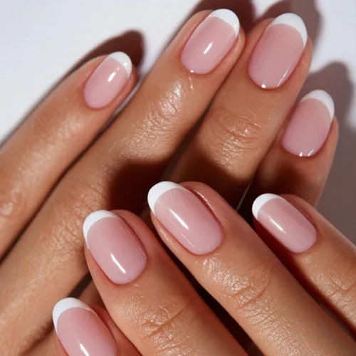 Vista 10 de modelones 64 uñas postizas de punta francesa a presión, uñas postizas cortas de almendra a presión con pegamento de uñas, pestañas adhesivas, lima