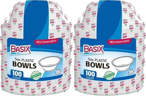 Vista 16 de Basix [100 unidades] Cuencos desechables de plástico blanco de 5 onzas para postre, aptos para microondas, ideales para la escuela, comida