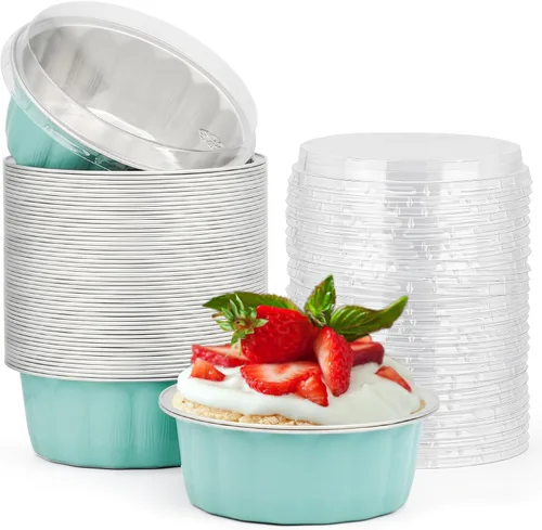 Vista 16 de Beasea Disposable Ramekins with Lids, 50 Pack 8oz 235ml Aluminum Foil Baking Cups with Lids, Aluminum Creme Brulee Ramekins Muffin Cupcake Pudding