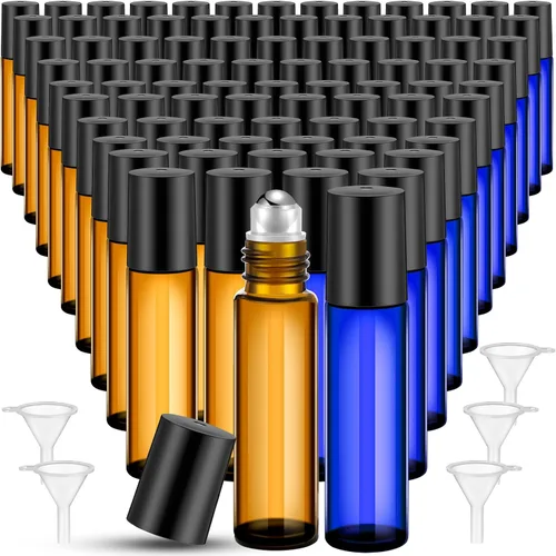 Vista 11 de 96 piezas de botellas de rodillo para aceites esenciales de 10 ml, botellas de vidrio vacías con bolas de acero inoxidable, a prueba de fugas