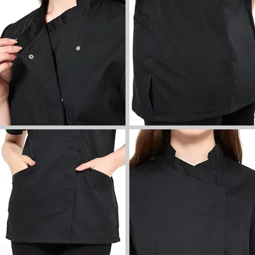 Vista 5 de TOPTIE Chaqueta de chef de manga corta para mujer