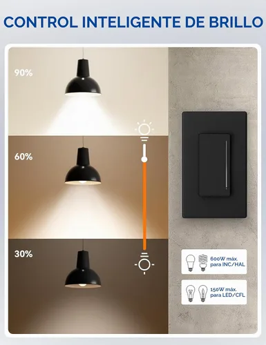Vista 4 de ELEGRP Interruptor Regulador de Luz Inteligente DTR30, Unipolar o 3 Vías, Regulador Táctil Wi-Fi de 2.4GHz Compatible con Alexa/Google Assistant
