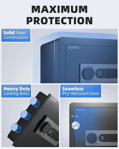 Vista 4 de DAYI Caja de seguridad biométrica de huellas dactilares, caja fuerte para el hogar de 0.8 pies cúbicos con bolsa ignífuga, panel táctil digital