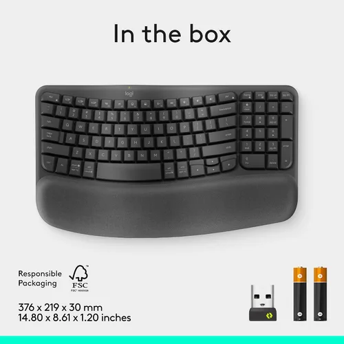 Vista 10 de Logitech Wave Keys - Teclado inalámbrico ergonómico con reposamanos, color grafito Para una postura de escritura natural, conecta hasta 3