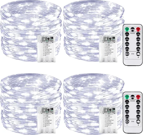 Vista 40 de Serie de luces LED RGB parpadeantes que cambian de color, funciona con pilas, para decoración de interiores y exteriores, con temporizador y control