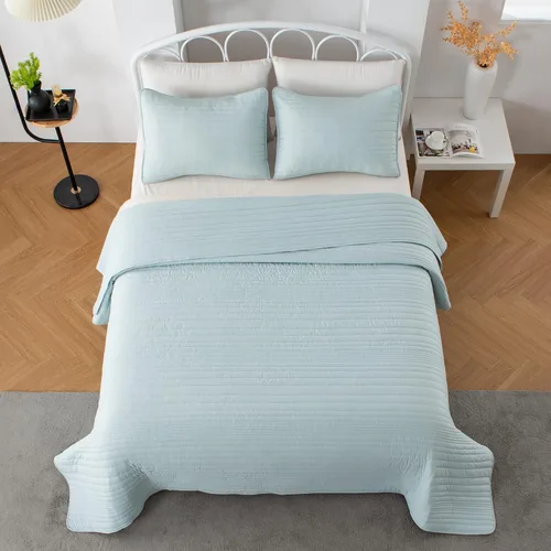 Vista 7 de Market & Place Juego de edredón tamaño Twin azul aguamarina Colcha de microfibra ultrasuave y liviana Colcha Twin de 2 piezas para todas
