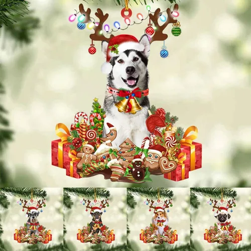 Vista 2 de Nazenti Adorno de Navidad personalizado de reno de Alaskan Malamute – Adorno de perro personalizado para amantes de las mascotas, acrílico plano