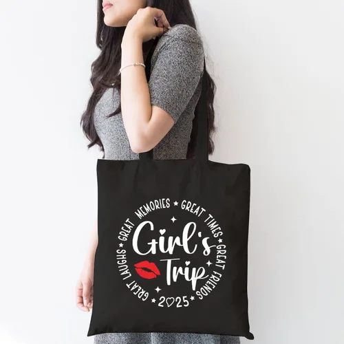 Vista 2 de TSIIUO Bolsa de lona para el fin de semana 2024 para mujer, bolsa de compras reutilizable para vacaciones con amigos divertidos para regalo de niñas