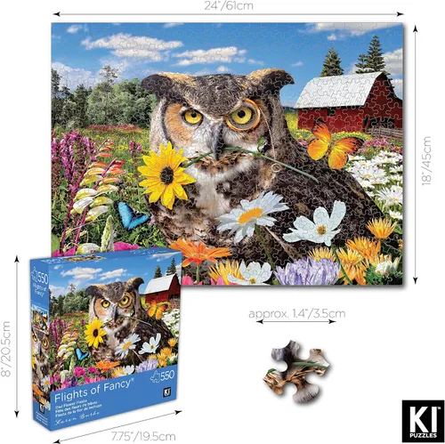 Vista 5 de Karen Burke - Rompecabezas de 550 piezas para adultos, fiesta de flores de búho, 24 x 18 pulgadas, rompecabezas de pájaro caprichoso de KI Puzzles