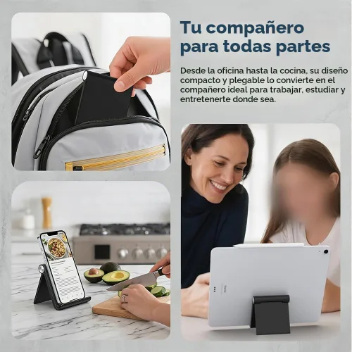 Vista 4 de Soporte para tableta, soporte plegable ajustable para teléfono celular, compatible con la mayoría de iPad y teléfonos inteligentes, accesorio