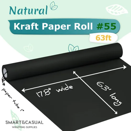 Vista 2 de SMART&CASUAL Papel de regalo negro de 17.8 x 760 pulgadas (63 pies) de papel kraft para regalo, tablón de anuncios, ramos, flores, niños, embalaje