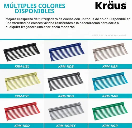 Vista 10 de Kraus Multiusos Escurreplatos Enrollable para Fregadero con Colador y Esterilla en Aqua, KRM-11AQ Aguamarina