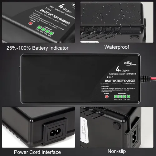 Vista 7 de ULTRAPOWER - Cargador de batería LiFePO4 de 14.6 V 10 A, cargador de batería inteligente para baterías LFP de 12 V y batería de plomo ácido