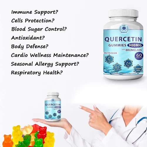 Vista 3 de Paquete de 2 gomitas de quercetina – Quercetina con bromelina vitamina C + zinc vitamina D3 – Quercetina masticable 900 mg suplementos – Quercetina