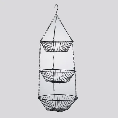 Vista 5 de JUNCHU CHERRY Cesta colgante de frutas de 3 niveles, 2 paquetes, almacenamiento para colgar en la pared, cesta de organización de cocina y baño