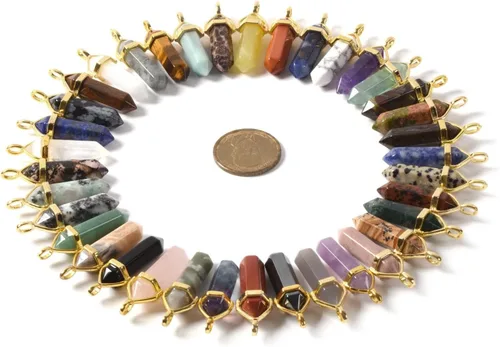 Vista 2 de Lote de cuentas colgantes de reiki de chakra de punta hexagonal de cristal curativo