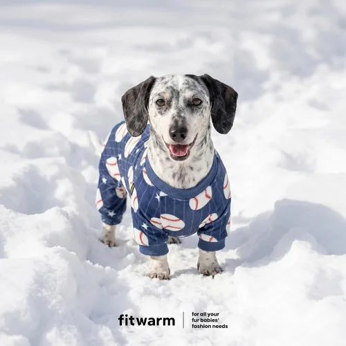 Vista 4 de Fitwarm Pijama de béisbol de forro polar para perro, ropa acogedora de invierno para perros pequeños, niños y niñas, mameluco divertido