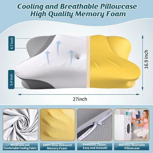 Vista 3 de Almohada cervical para el cuello, almohada refrescante para aliviar el dolor de cuello, almohada ergonómica para dormir de lado, almohadas de espuma
