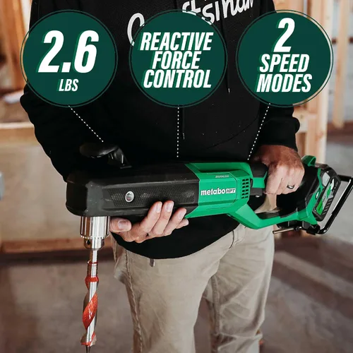 Vista 2 de Metabo HPT - Kit de taladro inalámbrico de ángulo recto de 36 V, portabrocas de 1/2 pulgada, D36DYA