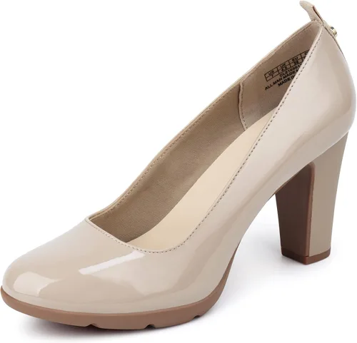Vista 2 de JENN ARDOR Zapatos de tacón alto con punta redonda cerrada para mujer, zapatos de tacón alto de cuero de 3 pulgadas