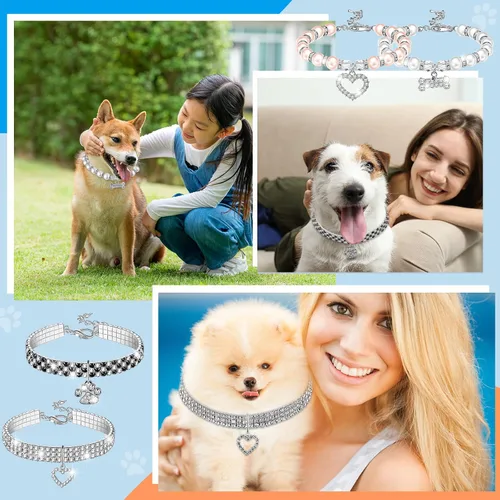 Vista 6 de Sanwuta - 4 collares de perlas para perro, diamantes de imitación