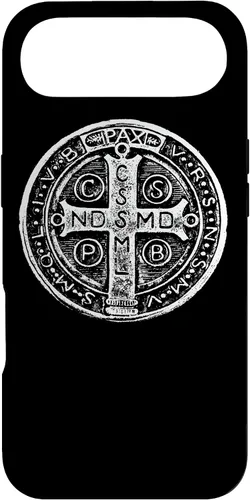 Vista 27 de Funda cristiana católica para iPhone 16 con medalla de San Benito de San Benito