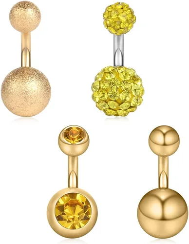 Vista 22 de Ruifan 14G 0.236 in 1/4 pulgadas 316L Acero quirúrgico cristal ferido CZ corto ombligo aretes de ombligo anillos de botón 4-6 piezas