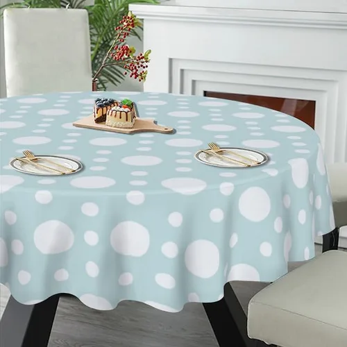 Vista 5 de Minimalist Green Round Tablecloth White Dots Table Cloth Decor Washable Table Cover with Wrinkle Resistant for Home Kitchen Dining Room Picnic
