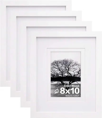 Vista 68 de Egofine - Juego de 4 portarretratos A4 de madera maciza y cubierta de plexiglás de 4 x 6/6 x 8 pulgadas con paspartú o A4 sin paspartú, para mesa