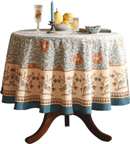 Vista 76 de [Usado] patdrea Mantel largo de lino de diseño verde para mesa rectangular, mantel vintage transpirable con patrón de frutas amarillas, funda
