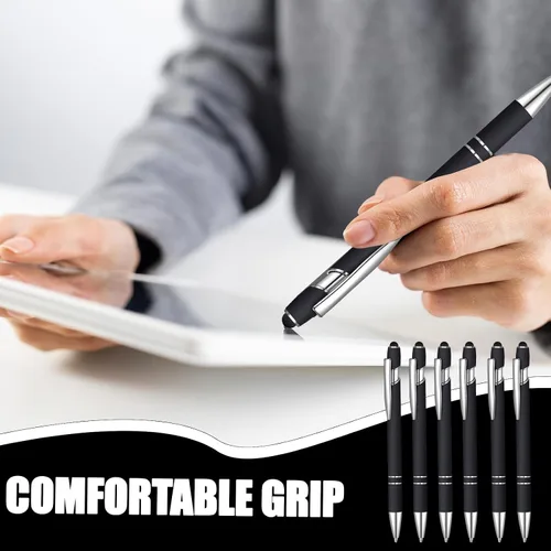 Vista 5 de 50 bolígrafos negros Inkling con lápiz capacitivo 2 en 1 para pantallas táctiles, bolígrafo de agradecimiento 2 en 1, regalo para colegas