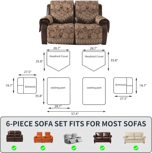 Vista 5 de Fundas impermeables para sofá reclinable, fundas antideslizantes para sofá reclinable de 2 asientos, fundas de sofá reclinable de jacquard lavables