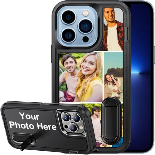 Vista 37 de Funda personalizada para iPhone 13, soporte incorporado/función atril, protección resistente a los arañazos, cubierta de fotos personalizada