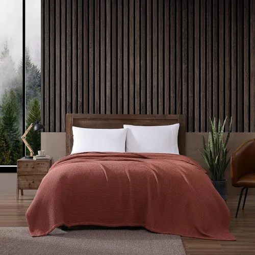 Vista 14 de Eddie Bauer - Manta tamaño King, ropa de cama 100% algodón suave con textura de tejido gofre, 400 GSM, manta para sofá o cama (marrón)
