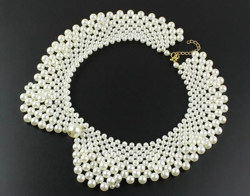 Vista 4 de Joyci Collar elegante de perlas de imitación para mujer, collar de Peter Pan, suministros de manualidades