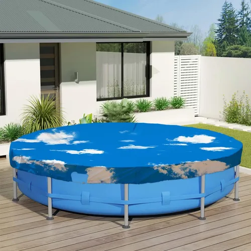 Vista 14 de ECOOPTS Cubierta redonda impermeable de poliéster para piscinas sobre el suelo, protector de cubierta de piscina de invierno (6 pies, turquesa)