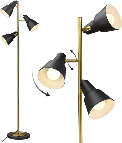 Vista 8 de ELYONA Lámpara de pie con árbol dorado con 3 luces giratorias ajustables, luces de pie industriales de poste alto de metal con 3 bombillas LED